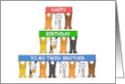 Happy Birthday to my Twin Brother Cartoon Cats Holding Up Banners card