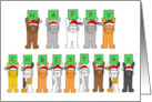 Happy Christmas Cartoon Cats Standing Up Wearing Santa Claus Hats card