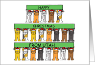 Happy Christmas from Utah Cartoon Cats Wearing Father Christmas Hats card