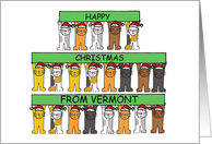 Happy Christmas from Vermont Cartoon Cats Wearing Santa Hats card
