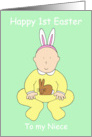 Happy First Easter Niece Cartoon Baby Wearing Bunny Ears card