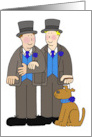 Two Cartoon Grooms and a Dog Civil Union or Wedding Congratulations card