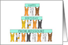 Happy Birthday from Missouri Cartoon Cats Holding Up Banners card