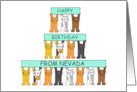 Happy Birthday from Nevada Cartoon Cats Holding Up Banners card