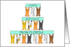 Happy Birthday from Florida Cartoon Cats Holding Up Banners card