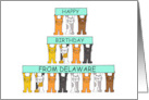 Happy Birthday from Delaware Cartoon Cats Holding Up Banners card