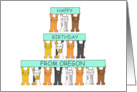 Happy Birthday from Oregon Cartoon Cats Standing Holding Banners card