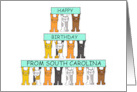 Happy Birthday from South Carolina Cartoon Cats Holding Banners card
