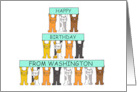 Happy Birthday from Washington Cartoon Cats Holding Up Banners card