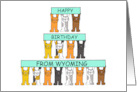 Happy Birthday from Wyoming Cartoon Cats Holding Banners card