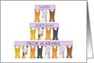 Happy Birthday from Alabama Cartoon Cats Holding Up Banners card