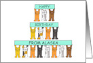 Happy Birthday from Alaska Cartoon Cats Holding Up Banners card