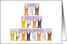 Happy Birthday from Illinois Cute Cartoon Cats Holding Up Banners. card