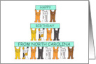 Happy Birthday from North Carolina Cartoon Cats Holding Banners Up card