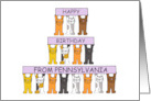 Happy Birthday from Pennsylvania Cartoon Cats Holding Up Banners card