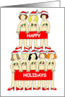 Burlesque Happy Holidays Cartoon Almost Naked Ladies in Santa Hats card