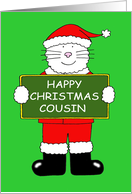 Happy Xmas Cousin Cute White Cartoon Cat Dressed as Santa Claus card