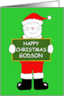 Happy Christmas Godson Cartoon Cat Wearing a Santa Claus Outfit card