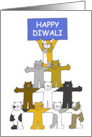 Happy Diwali Cartoon Cats Holding Up a Sign card