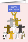 Happy Birthday Co-worker Cute Cartoon Cats Holding a Banner card