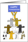 Happy Thanksgiving Cartoon Cats Holding up a Banner card