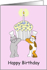 Cat Chefs and Cupcake with Candle Happy Birthday Cartoon. card