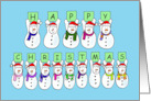 Cute Cartoon Snowmen Happy Christmas from All of Us card