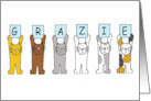 Grazie Thank You in Italian Cartoon Cats Holding Up Letters card