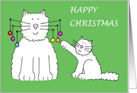 Cartoon Cat and Kitten Humor Christmas Baubles on Cat’s Whiskers card