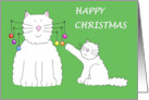 Cartoon Cat and Kitten Humor Christmas Baubles on Cat’s Whiskers card