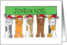 Joyeux Noel Happy Christmas in French Cartoon Cats in Santa Hats card