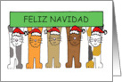 Feliz Navidad Spanish Happy Christmas Cartoon Cats in Santa Hats card