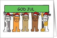 Happy Christmas in Norwegian God Jul Cute Cartoon Cats card