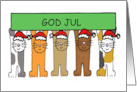 Happy Christmas in Norwegian God Jul Cute Cartoon Cats card