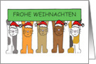 Happy Christmas in German Frohe Weihnachten Cats in Santa Hats card