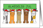 Danish Happy Christmas Glaedelig Cartoon Cats in Santa Hats card