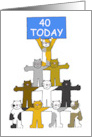 Happy 40th Birthday Cute Cartoon Cats Holding a Banner card