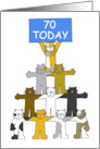 Happy 70th Birthday Cartoon Cats Holding a Banner Up card