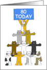 Happy 80th Birthday Cute Cartoon Cats Standing Holding a Banner card