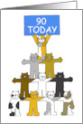 Happy 90th Birthday Cute Cartoon Cats Holding a Banner card