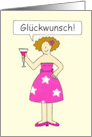 German Congratulations Cartoon Lady on a Cake card
