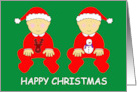 Happy Christmas to My Twin Cartoon Cute Babies in Festive Outfits card