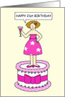 21st Birthday Lady on Cake with Cocktail. card