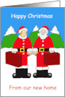 We’ve Moved House Mr and Mrs Christmas Cartoon Santas & Suitcases card