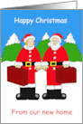 We’ve Moved House Mr and Mrs Christmas Cartoon Santas & Suitcases card