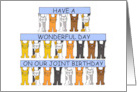 Joint Birthday Mutual Shared Same Day Cartoon Cats Holding Up Banners card