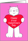 Cartoon Cat with Giant Heart for First Valentine’s Day. card
