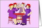 Ladies Wearing Red Hats and Purple Outfits Drinking Cocktails card