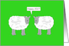 Happy Year of the Sheep 2027 Talking Cartoon Sheep in a Field card