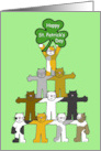 Happy St. Patrick’s Day Cartoon Cats with a Giant Shamrock Cartoon card